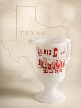 Milk Glass Souvenir Mug Dallas Texas Big D White Red Collectible